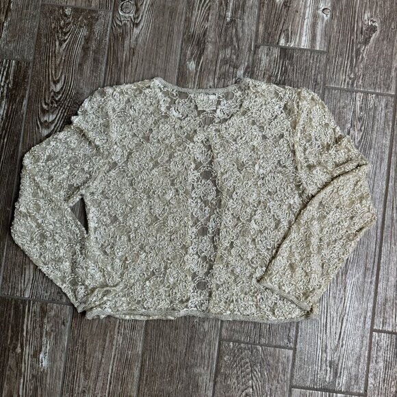 Vintage Stenay Lace Sheer Beaded Open Jacket Womens Embroidered‎ Fairy Cream - Picture 7 of 7
